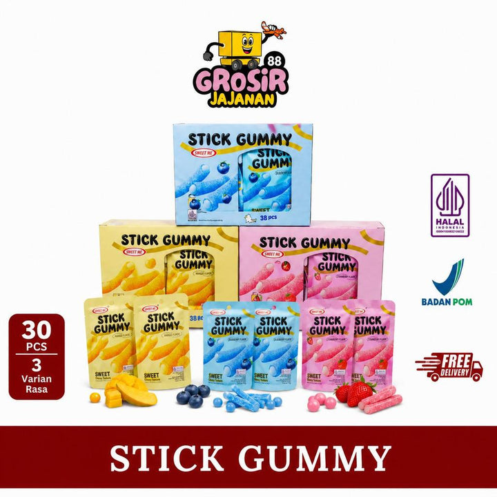 Stick Gummy Rasa Stroberi Blueberry Mango Sweet Me isi 30 Pcs