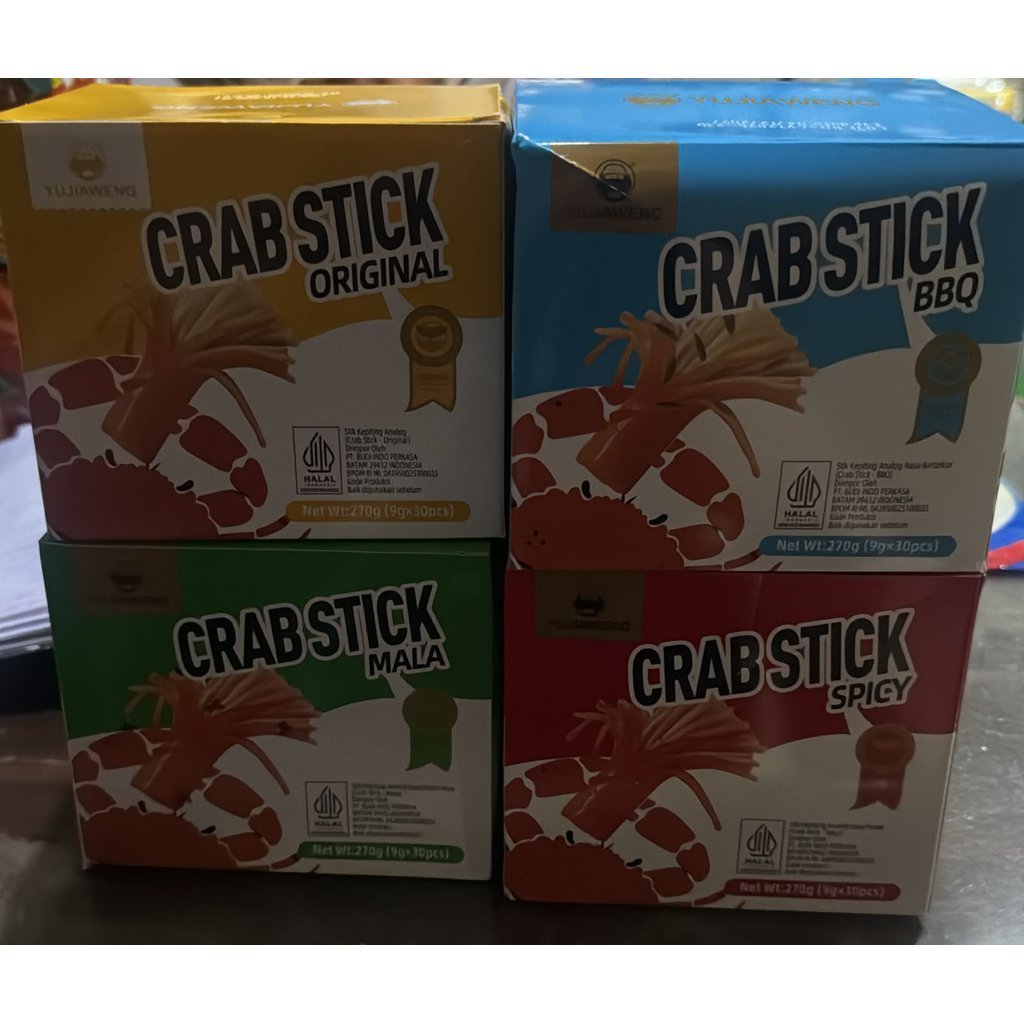 SNACK Latio Crab Stick Yujiaweng Rasa Original Bbq Mala Spicy isi 30 pcs