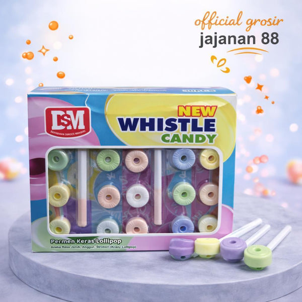 Permen Keras Lollipop Whistle Rasa Jeruk Anggur Stroberi DSM isi 30 pcs