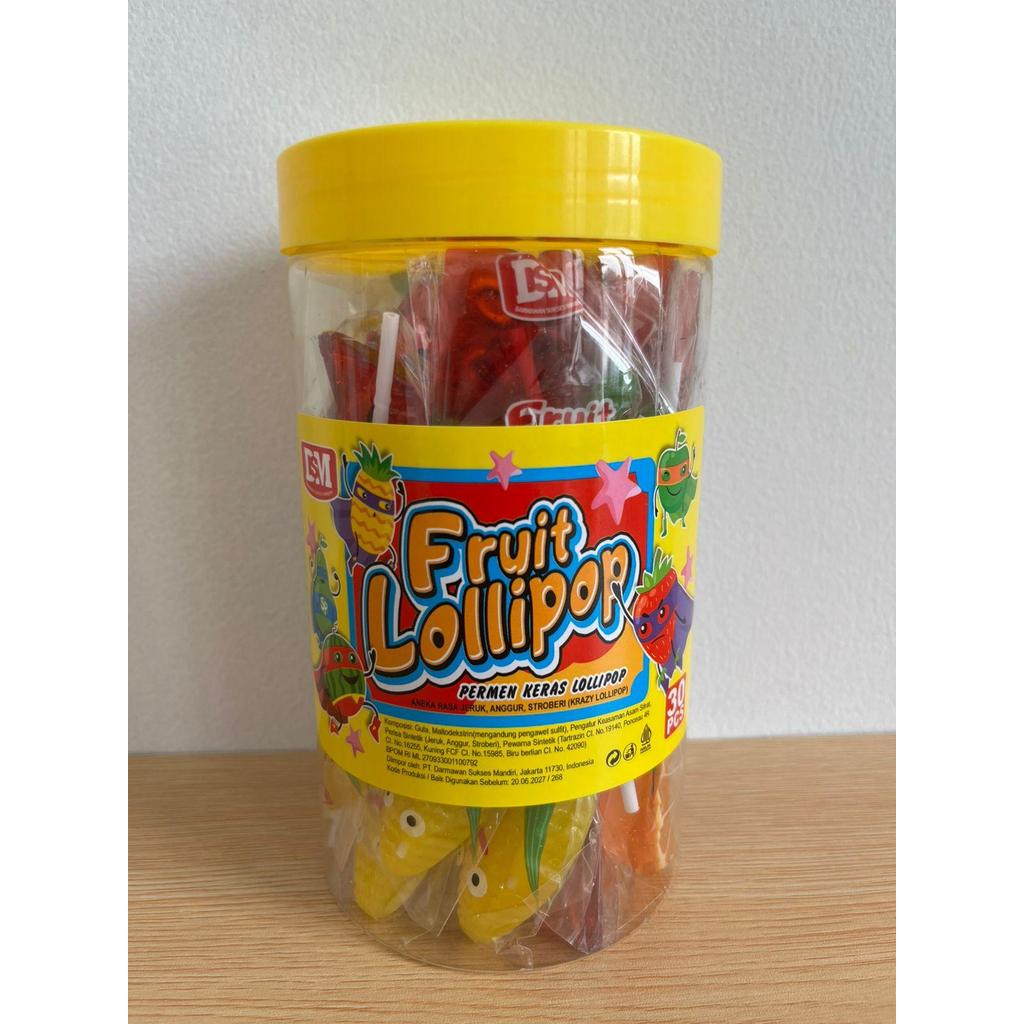 Permen keras Fruit Lollipop Rasa Anggur Jeruk Strawbery DSM isi 30 pcs